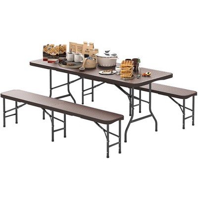 Tangkula 3 Piece Folding Picnic Table Set w/ 6 ft Table & 2 Benches for Yard Camping