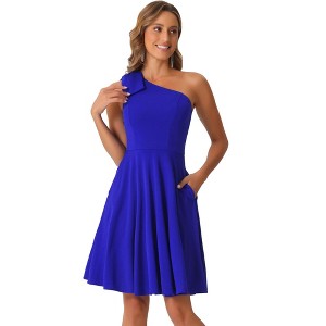 INSPIRE CHIC Women's Christmas Party Elegant Flared Bow One Shoulder Evening Cocktail Dresses - 1 of 4