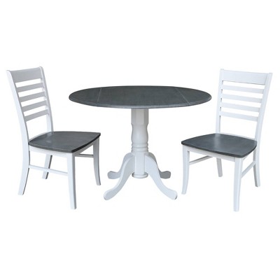 42" Carlisle Dual Drop Leaf Dining Table with 2 Ladderback Chairs White/Heather Gray - International Concepts