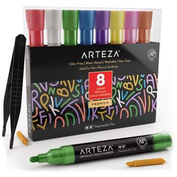 Arteza Non-Toxic Liquid Chalk Paint Markers, Metallic, for Chalk Board, Washable - 8 Pack