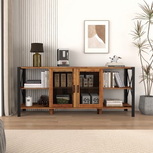 Industrial TV Stand with Storage for TVs up to 80", Modern Farmhouse Media Console with Mesh Doors & Open Shelves for Living Room, Kitchen, Hallway - 1 of 4