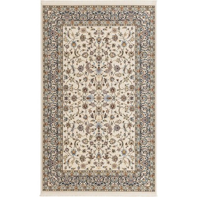 Ivory Floral Synthetic Stain-Resistant Rectangular Area Rug