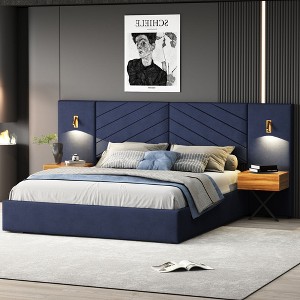 Sapphtopaz Velvet Bed Frame Platform Bed with Vertical Channel Tufted Wingback Headboard, Strong Wooden Slats, No Box Spring Needed - 1 of 4