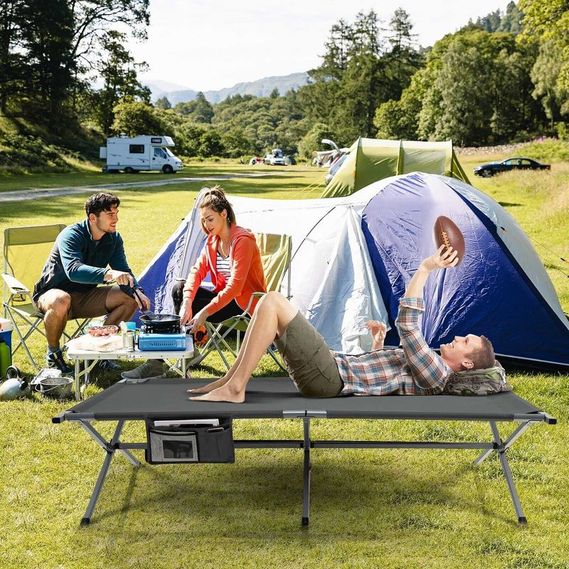Tangkula Folding Camping Bed Extra Wide Military Cot up to 330Lbs w/ Carry Bag & Storage, 2 of 11