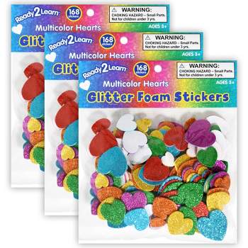 READY 2 LEARN™ Glitter Foam Stickers - Hearts - Multicolor - 168 Per Pack - 3 Packs