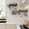 MaseiKar Pot Racks Wall Mounted Set of 2,with Towel Bar and Pots Pans Lids Organizer, Kitchen Cookware Hanging Shelves with 12 Hooks, Black - 2 of 4