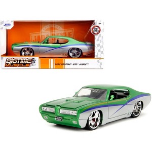 1969 Pontiac GTO Judge Green Metallic and Silver with Stripes "Bigtime Muscle" Series 1/24 Diecast Model Car by Jada - 1 of 4