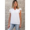 Amaryllis Women's Eyelet Ruffle Sleeve Top with V-Neck Drawstring Detail Relaxed Fit Stylish Casual Blouse - 4 of 4