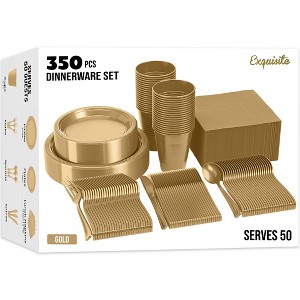 Crown Display 350 Piece Color Disposable Plastic Dinnerware party set- Serves 50 - 1 of 4