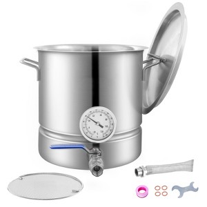 VEVOR Stainless Steel Kettle, 5 GALLON Brewing Pot, Tri Ply Bottom for Beer, Brew Kettle Pot, Home Brewing Supplies Includes Lid, Handle,Thermometer - 1 of 4