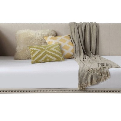 Beige Linen Full Upholstered Daybed with Nailhead Trim