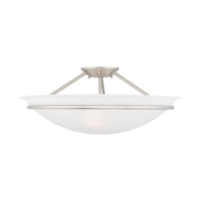 Transitional Brushed Nickel 3-Light Bowl LED Semi-Flush Mount
