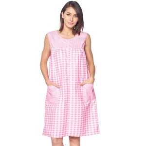 Casual Nights Women's Zipper Front House Dress Sleeveless Seersucker Housecoat Duster Lounger - 1 of 4