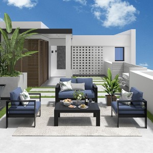 Aluminum Patio Furniture Set, 5 Piece Metal Outdoor Furniture Set with CSA Certified 54in Propane Gas Fire Pit Table - 1 of 4