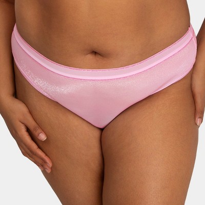 Curvy Couture Womens Plus Size Shimmer High Cut Thong Panty Pink