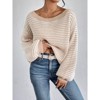 Women's Striped Off Shoulder Sweater Casual Knit Loose Fit Long Sleeve Pullover Top - 3 of 4