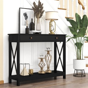 Console Table with Drawer and Storage Shelves, Foyer Entryway Sofa Table for Living Room and Hallway - 1 of 4