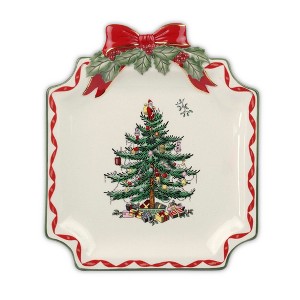 Spode Christmas Tree Ribbons Canape Platter - 6.5" Serving Plate for Desserts, Appetizers, and Treats - Earthenware & Gold Accents - Dishwasher Safe - 1 of 4