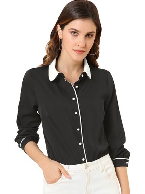 Allegra K Women's Vintage Button Down Contrast Peter Pan Collar Office Work Blouse