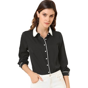 Allegra K Women's Vintage Button Down Contrast Peter Pan Collar Office Work Blouse - 1 of 4