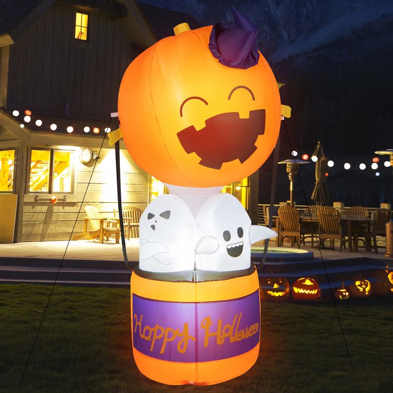 Costway 6ft Halloween Inflatable Pumpkin Hot Air Balloon Ghost Blow up Yard Decoration, 3 of 10