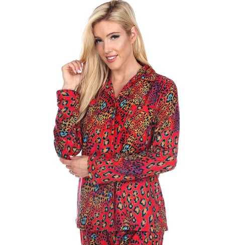 Women's Three-Piece Pajama Set Red Leopard Medium - White Mark