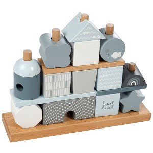 Label Label: Stacking Blocks House - Blue, Wooden & Colored Blocks, 18M+ - 1 of 4