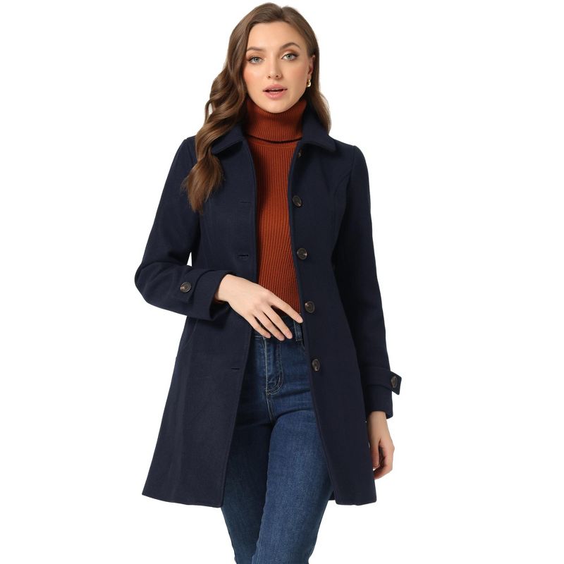 Allegra K Women's Winter Outerwear Peter Pan Collar Mid-thigh A-line Single Breasted Coat, 1 of 6