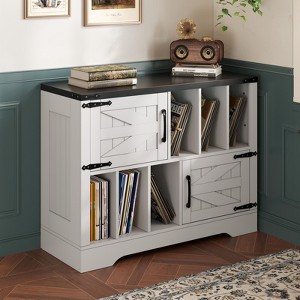 GustoWave Farmhouse Wood Storage Cabinet, Modern Vinyl Record Storage, Mid-Century Turntable Stand, 39'' Sideboard Cabinet - 1 of 4