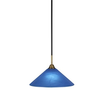 Toltec Lighting Paramount 1 - Light Pendant in  Matte Black/Brass with 16" Blue Italian Shade