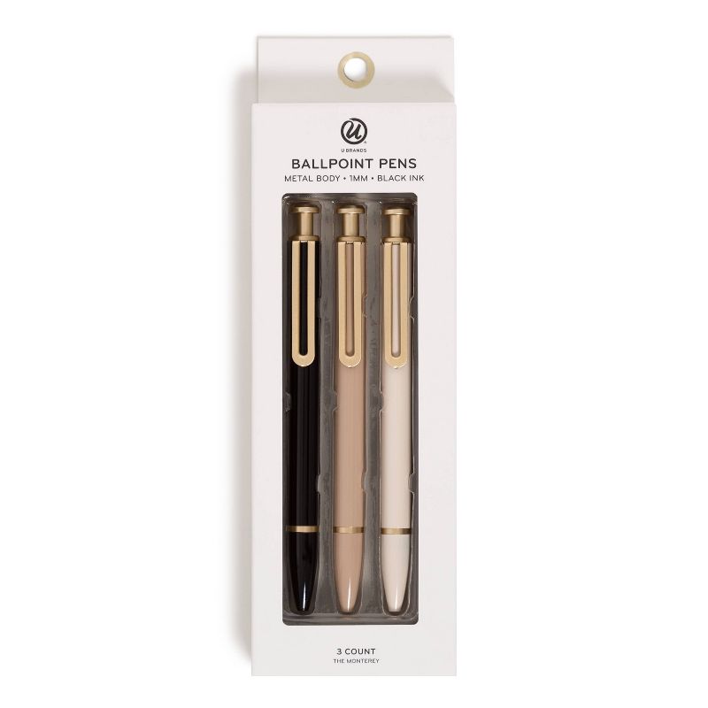 U Brands 3ct Monterey Ballpoint Pens Classic 1.0mm Black Ink, 3 of 8