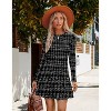 2025 Women's Long Sleeve Sweater Dress for Fall, Crew Neck Knit Midi Dress Black Plaid - 4 of 4