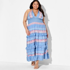 wild fable blue floral dress Women's Tiered Ruffle Maxi Dress