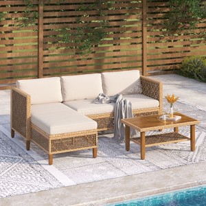 Captiva Designs 3pc Outdoor Patio Bohemian Wicker Conversation Set with Coffee Table - 1 of 4
