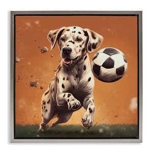Stupell Industries Dog Playing Soccer Black Framed Floater Canvas Wall Art - 1 of 4