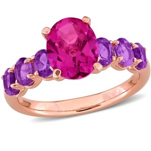 EVERLY JEWELRY | Rose Plated Sterling Silver 3 1/5 CT TGW Pink Topaz and Amethyst-Africa Ring - 1 of 4