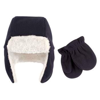 Hudson Baby Toddler Boy Fleece Trapper Hat and Mitten 2pc Set, Navy