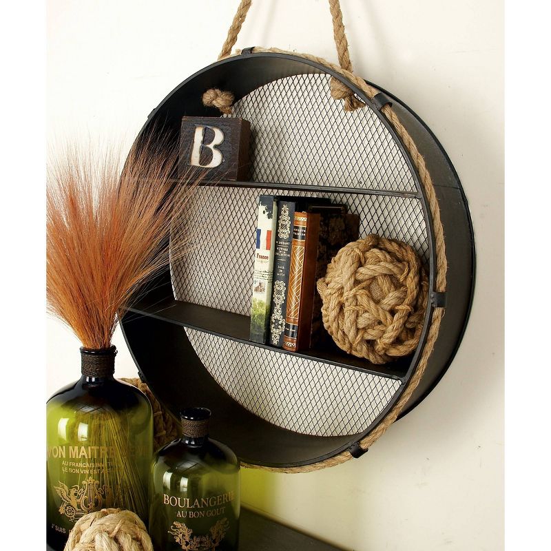 Metal Round 2 Shelf Wall Shelf with Hanging Rope Black - Olivia &#38; May, 3 of 15