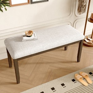 Airsurfer 38" Upholstered Bench, Beige Linen Padded Seat with Solid Wood Legs, Entryway or End-of-Bed Bench for Bedroom, Living Room, or Dining Room - 1 of 4