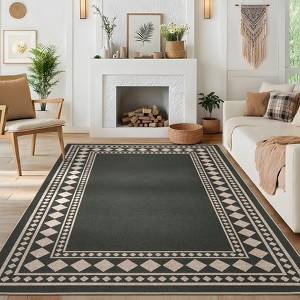 Modern Easy Jute Rug Machine Washable Geometric Bordered Indoor Outdoor Carpet - 1 of 4