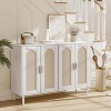 Rattan Cabinet with Power Outlet, Boho Sideboard Buffet with 4 Doors, Wooden Side Board Accent Buffet with Adjustable Shelf for Hallway, Living Room - 2 of 4