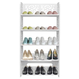 Racxily 5 Tier Carved Shoe Rack Organizer with Wooden Plastic Board, Freestanding Shoe Storage Cabinet, Shoes Shelf, for Entryway - 1 of 4