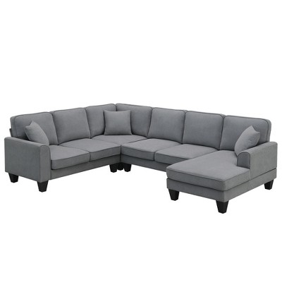 NicBex U-Shaped Modular Sectional Sofa Modern Convertible Upholstered 7 Seat Sofa with 3 Pillows for Living Room,Apartment