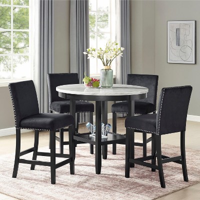 NicBex Dining Table Set for 4 Transitional Style 42" Counter Height Dining Set Faux Marble Table with 4 Chairs for Kitchen