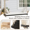 63" Acacia Wood Hanging Patio Swing Chair with Cushions & 10.8ft Hemp Ropes, Porch Swing Bench, 400 lbs Capacity - 2 of 4