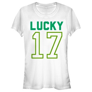 Juniors Womens Lost Gods St. Patrick's Day Lucky Number 17 T-Shirt - 1 of 4