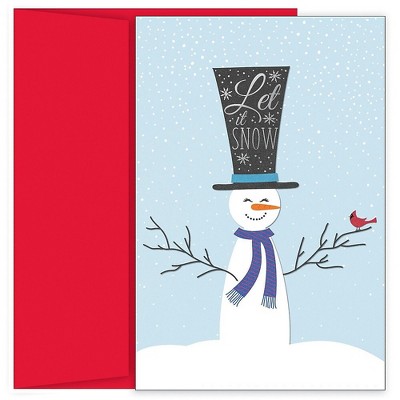 JAM Paper Christmas Cards & Matching Envelopes Set 7 6/7x5 5/8 Top Hat Snowman 526941200