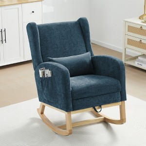 Hyleory Chenille Rocking Chair Rocker With Retractable Footrest, Solid Wood Leg, Long Non-Slip Pad, Lumbar Support And Side Pocket - 1 of 4