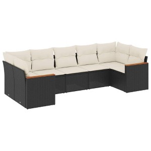vidaXL 7 Piece Patio Sofa Set with Cushions Black Poly Rattan - Black and Cream - 1 of 4