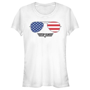 Juniors Womens Top Gun American Flag Aviator Sunglasses Logo T-Shirt - 1 of 4